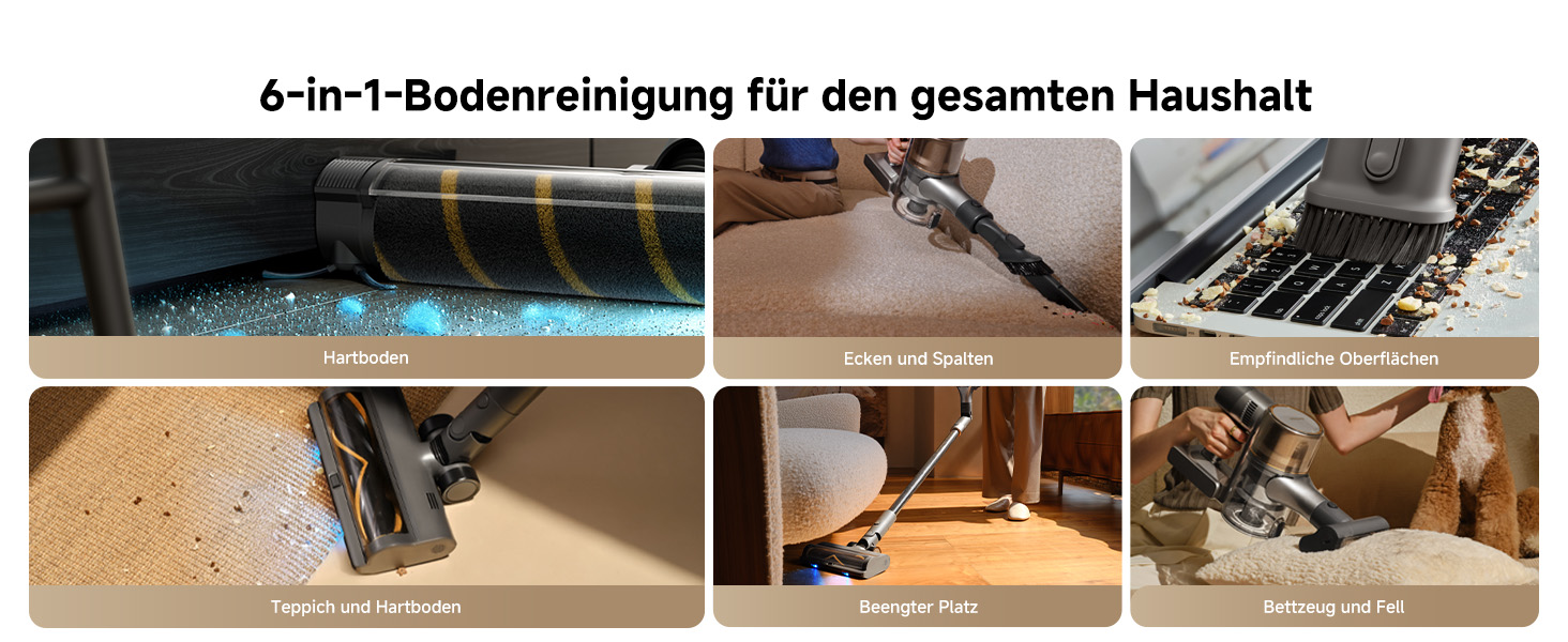 Бездротовий пилосос Dreame, 190AW, 90 хвилин роботи, LED-дисплей, синій LED, для дому, видалення шерсті тварин, килими (R30)