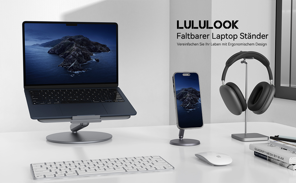 Підставка для ноутбука LULULOOK, регульована, 360° обертання, алюміній, 10-17