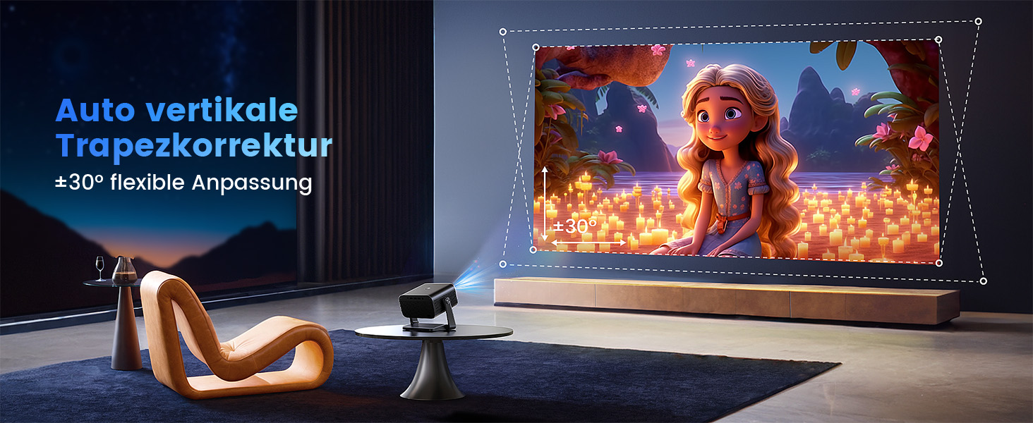 Портативний проєктор Beamer з автофокусом та корекцією трапецеїдальних спотворень, WiFi, Bluetooth, Full HD 1080P, LED, 145°, 50% Zoom, для домашнього кінотеатру та мобільного використання, чорний