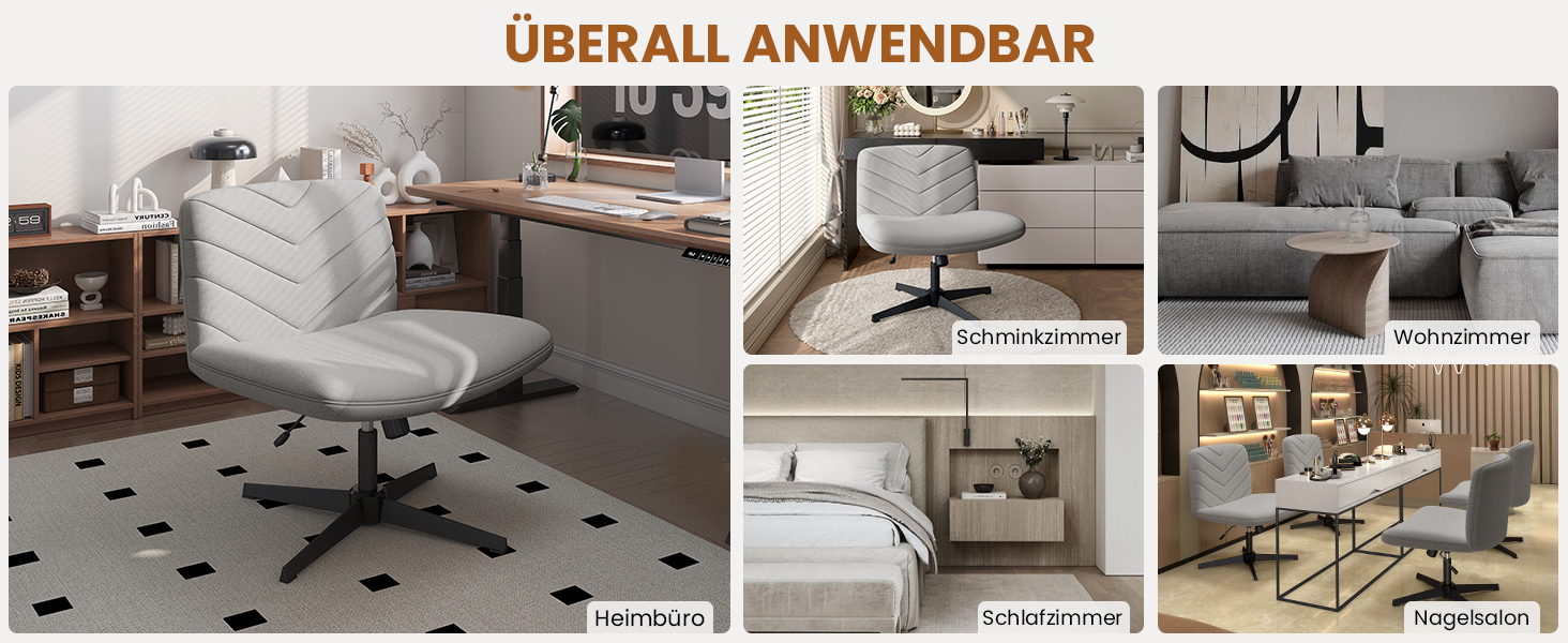 Офісне крісло Yaheetech з роликами, регульоване по висоті, з широким сидінням та середньою спинкою, для офісу та спальні (Світло-сірий)