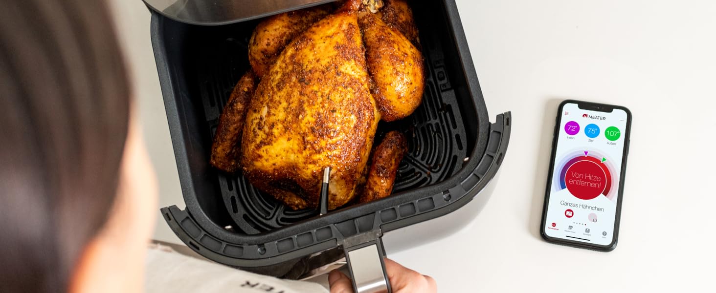 MEATER SE: Бездротовий розумний термометр для м'яса з Bluetooth | Великий радіус дії | Вимірює температуру м'яса та навколишнього середовища | Для приготування на грилі, в духовці, мангалі, на кухні, у коптилці, ротатерії | З чорним зарядним пристроєм