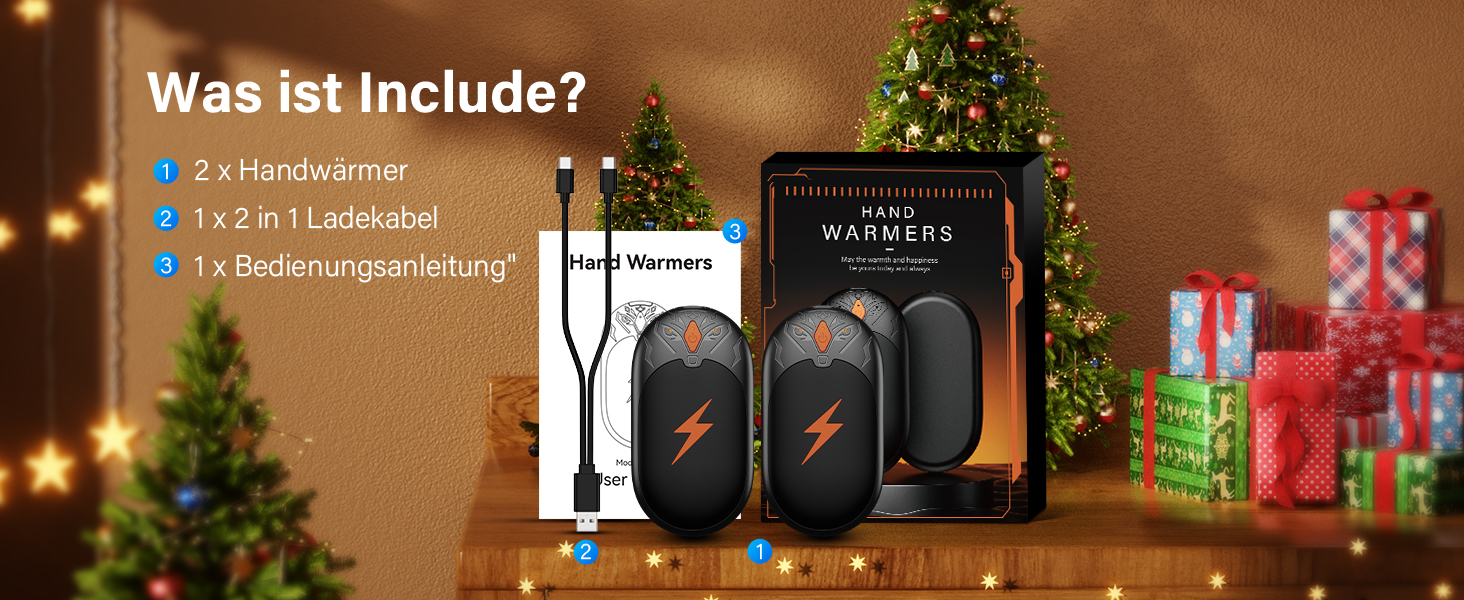 Електричні грілки для рук 2 шт. - ультралегкі, багаторазові, з USB-зарядкою, 3 режими нагріву, до 24 годин роботи, для активного відпочинку взимку (чорні, магнітні)