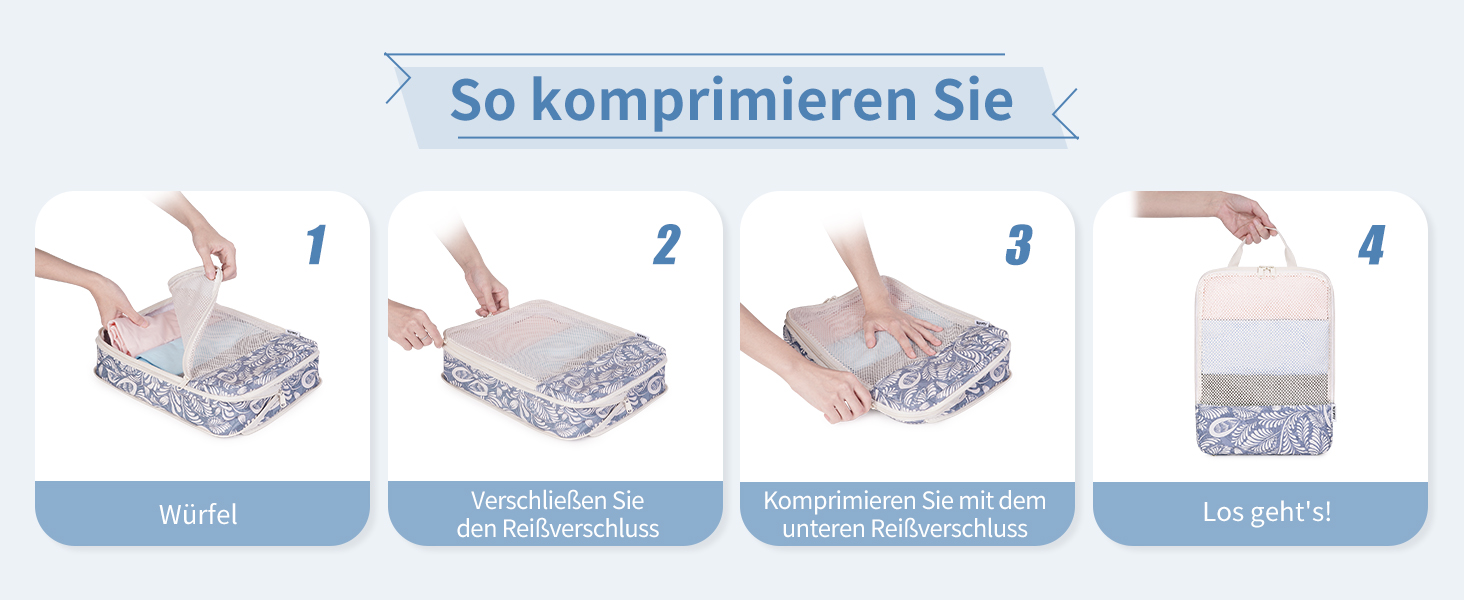 Набір органайзерів для подорожей Narwey з компресією, 6 шт, сумки-пакувальники для валізи та рюкзака (Блакитний листок)