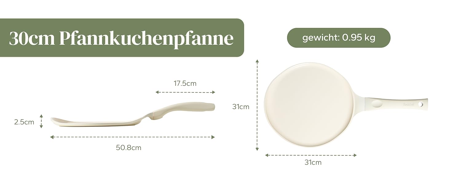 Сковорода для млинців Redchef 30 см з індукційним дном, керамічне антипригарне покриття, для млинців, омлетів, стійка до подряпин, придатна для миття в посудомийній машині, бежевого кольору
