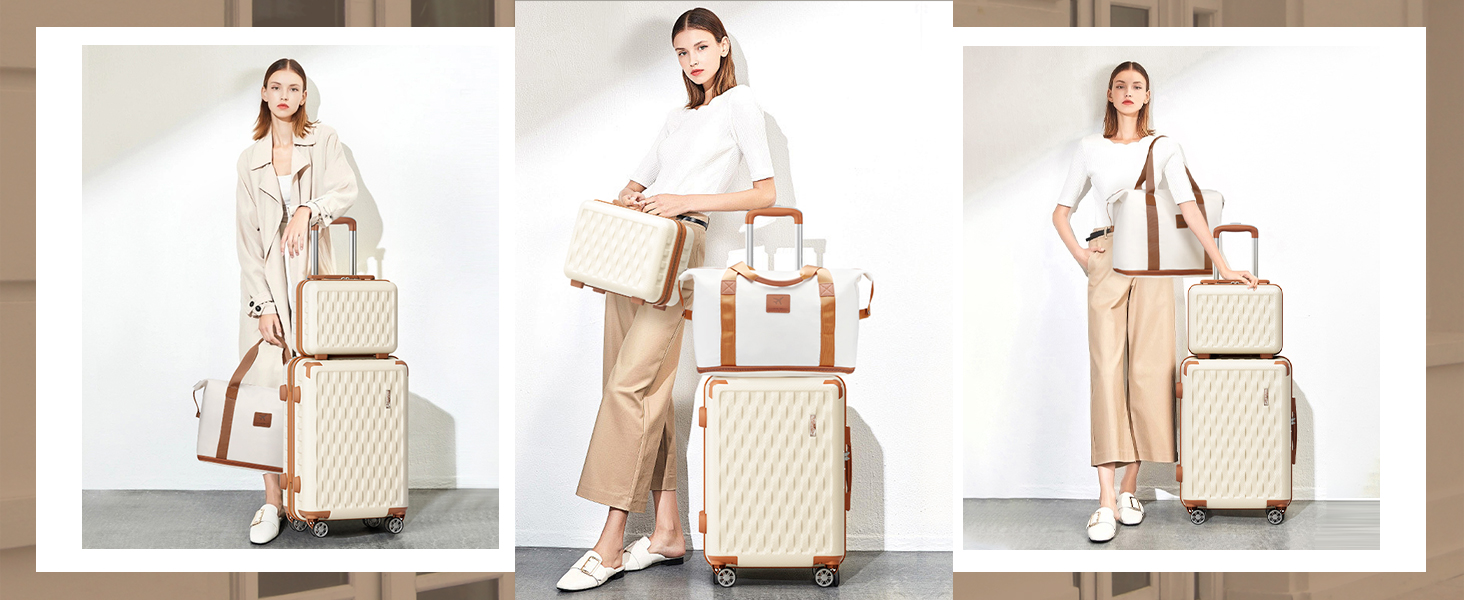 Набір валіз Melalenia 3 в 1 з жорстким корпусом, легкий, для подорожей. Валіза-тролей, набір ручної поклажі з TSA замком та 4 колесами (білий).