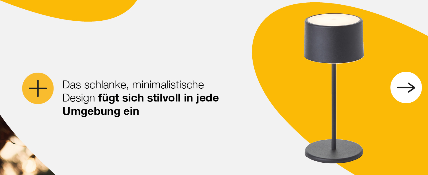 LED настільна лампа Brilliant з диммуванням, акумулятор, сенсорне керування, тепле світло, стильний дизайн, USB-зарядка, чорний колір