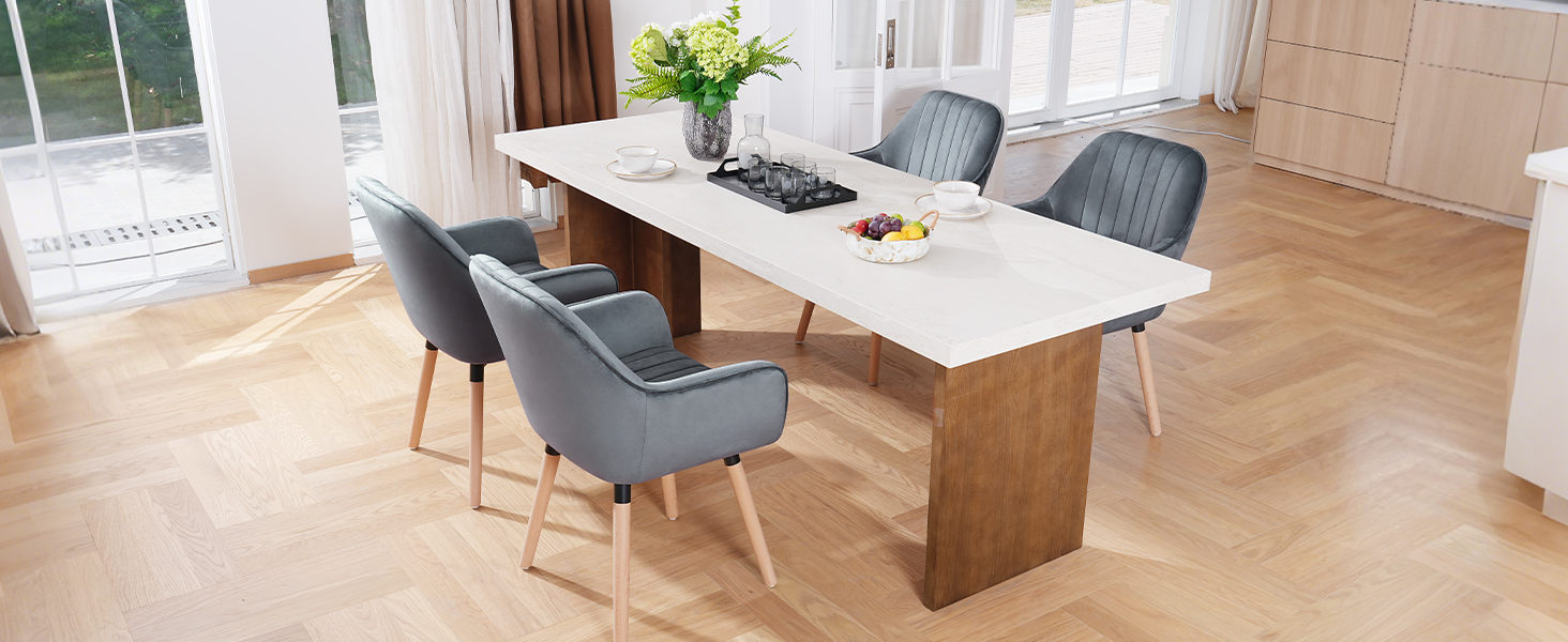 Крісла для обідньої зони ELUCHANG (2 шт.), поворотні на 360°, м'яке сидіння 10 см, високі підлокітники, кремово-білий велюр, до 150 кг, для спальні, кухні, вітальні