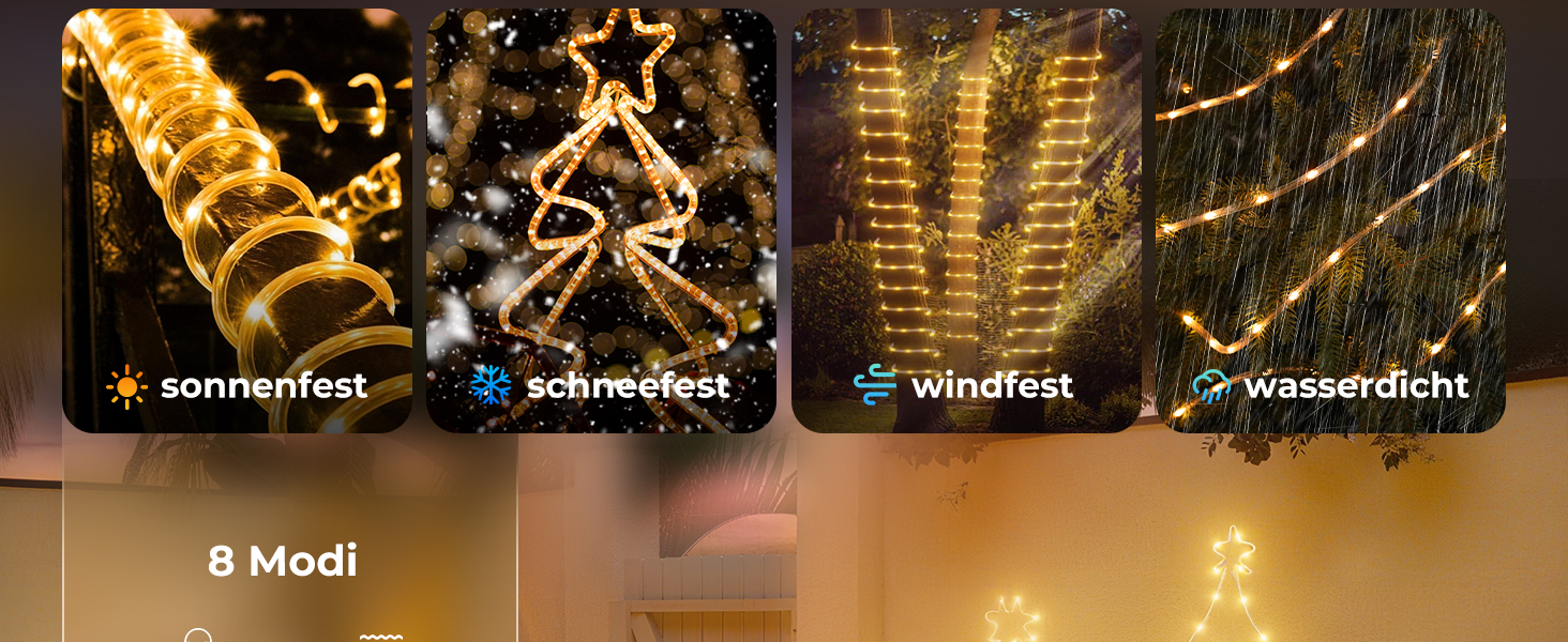 LED гірлянда для декорування приміщень та вулиці: 24 лампочки, 12м, RGB, тепле світло, 8 режимів, таймер, димування. Підходить для вечірки, саду, балкону, тераси, весілля, Різдва.