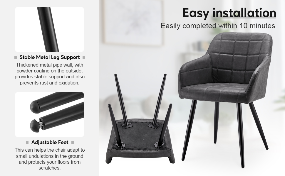 CLIPOP Комплект з 2-х обідніх стільців, з підлокітниками, з штучної шкіри, для кухні, вітальні, обідньої кімнати (штучна шкіра, темно-сірий)