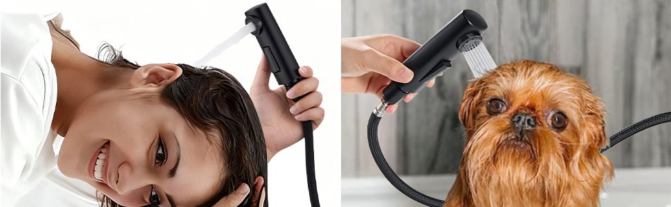 Чорний змішувач для ванної кімнати з висувною лійкою, однорегуляторний, для холодної та гарячої води