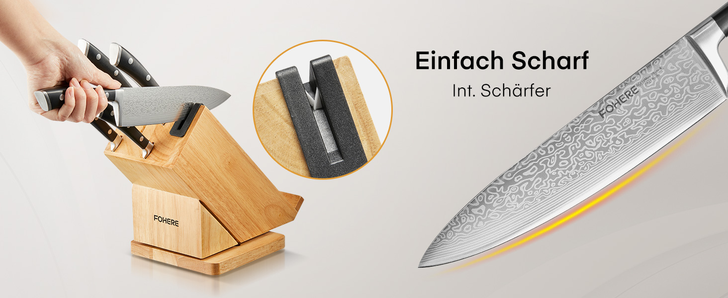 Набір кухонних ножів Messerblock 6 шт. з поворотним блоком 360°, сталь 5Cr15, з точилкою та підставкою для телефону