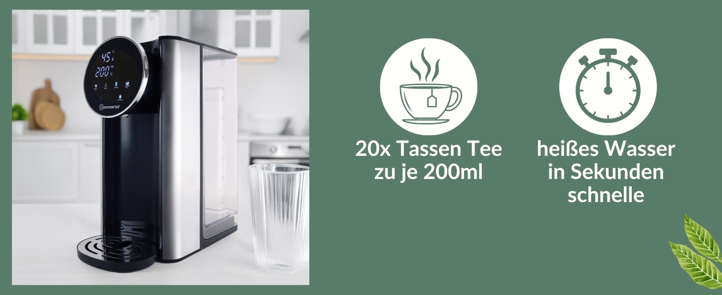Гарячий водопостачальник Sommertal HW400 Businessline XXL: миттєва вода 45-100°C, 4L бак, сенсорний дисплей, функція дитячого харчування