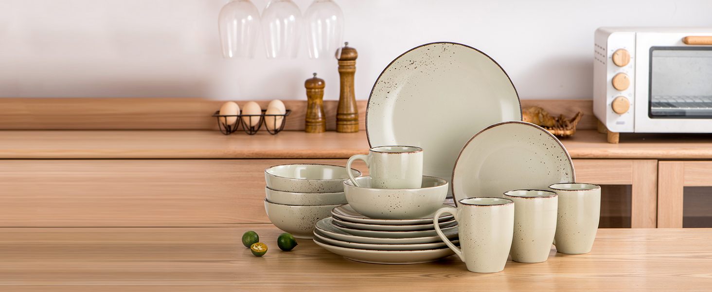 Набір посуду Vancasso Navia для 8 осіб (32 шт.) - сервіз зі stoneware, бежевий, вінтажний дизайн
