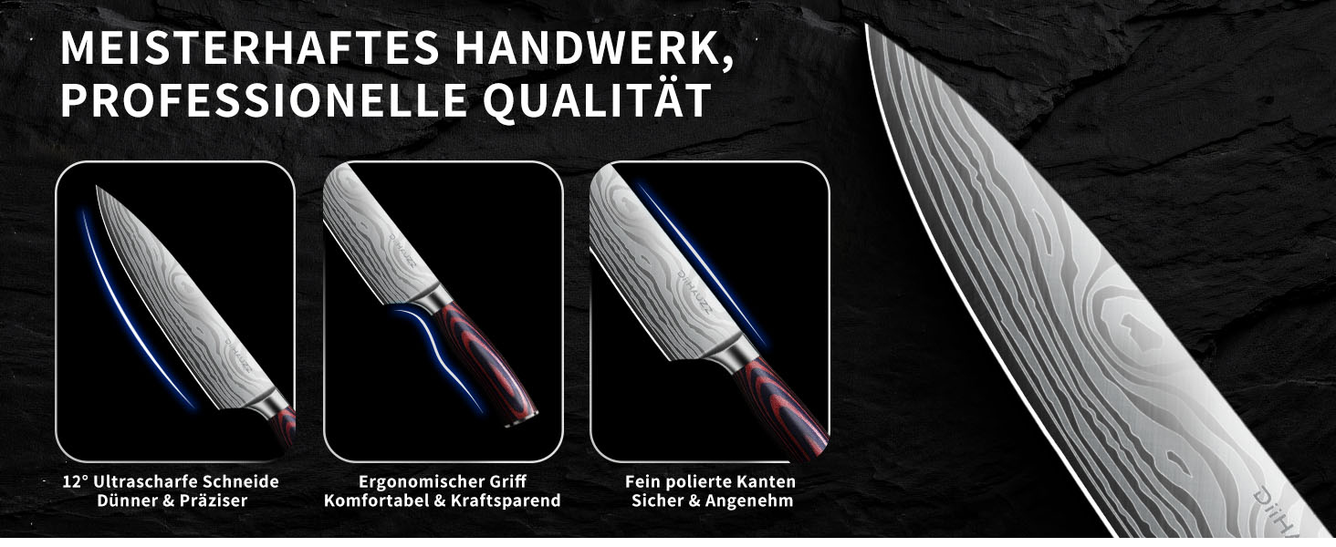 Професійний кухонний ніж, 20 см: високоякісний сталевий ніж для шеф-кухаря з ергономічною ручкою