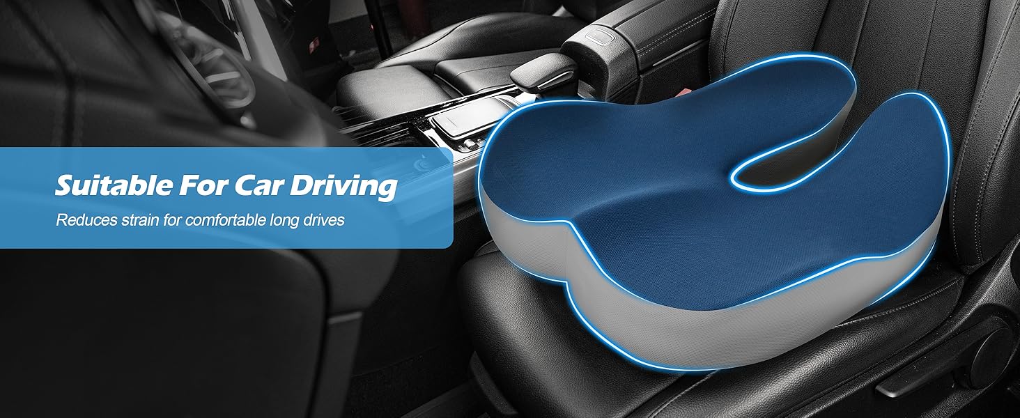 Подушка ортопедична для офісного крісла Lofty Aim з піни Memory Foam: підтримка попереку, куприка, зняття болю, для офісу, авто, літака, інвалідного візка – чорний, синій та сірий