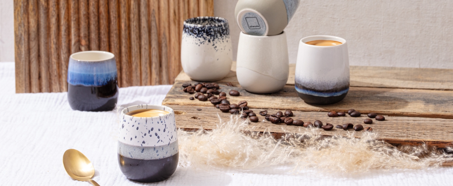 Набір кавових чашок Sänger Siena (6 шт.) з порцеляни, 215 мл, ручної роботи, преміум-якість, для кави та чаю, можна мити в посудомийній машині та використовувати в мікрохвильовій печі