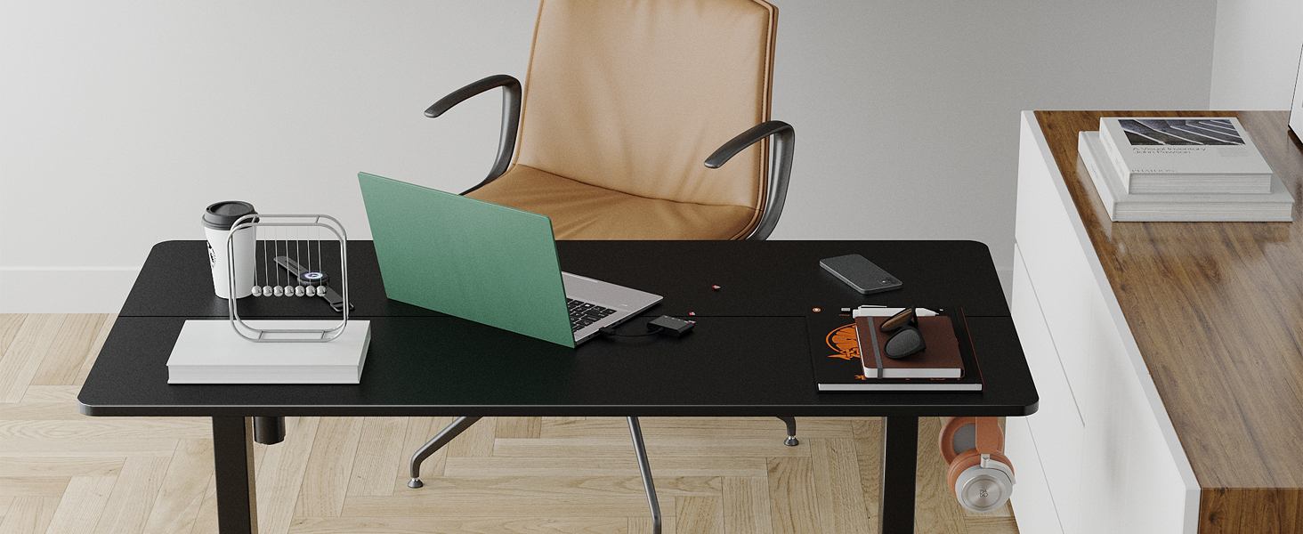 Електричний регульований стіл BONTEC 120x60 см з LED-дисплеєм, 3 пам'яті висоти, тримач для навушників, чорний