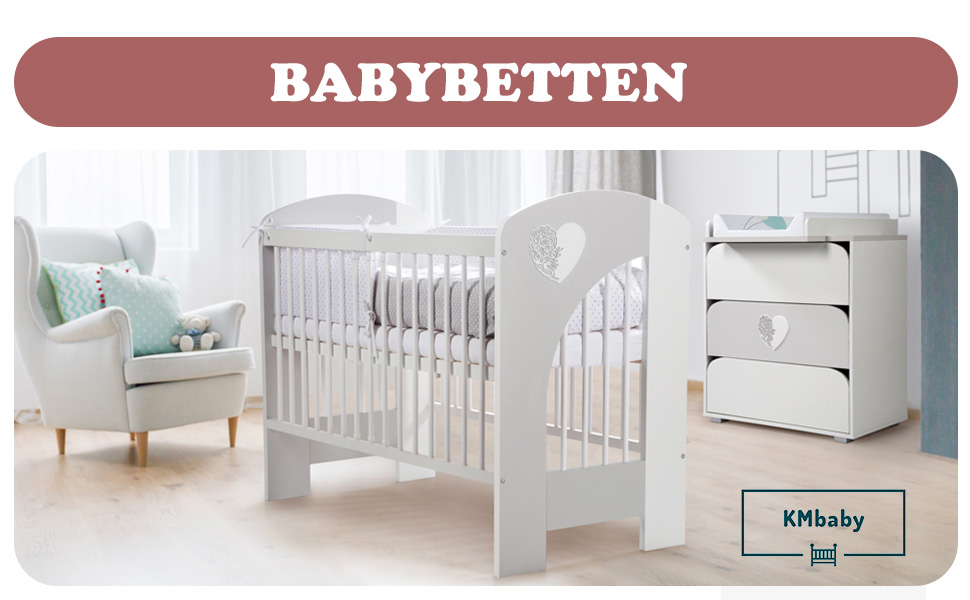 Дитяче ліжко KMbaby TANY White 120x60 см - Регульоване по висоті ліжечко з соснового дерева (без матраца)