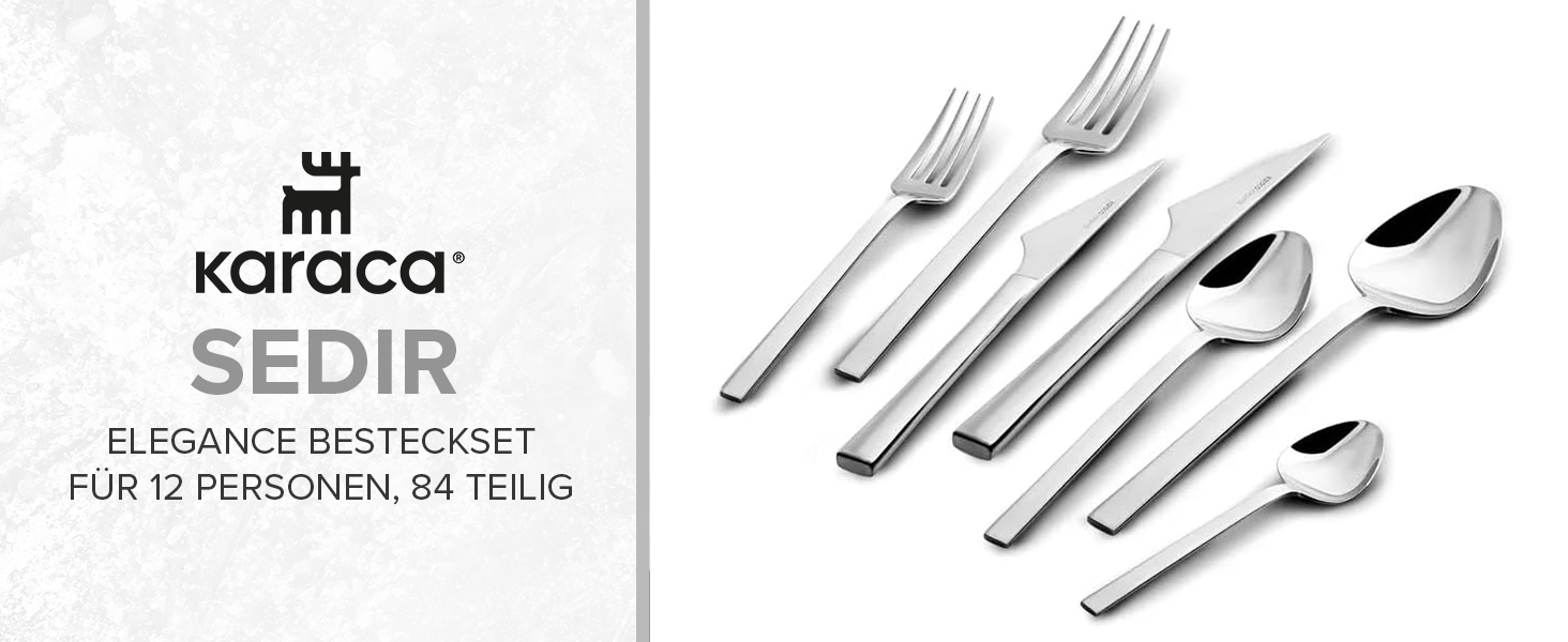 Набір столових приборів Karaca Sedir Elegance, 84 шт., сріблястий, для 12 осіб, придатний для миття в посудомийній машині