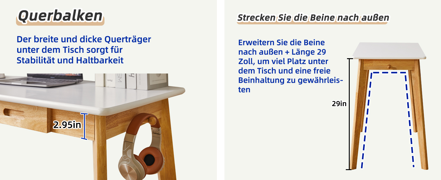 Дерев'яний письмовий стіл з шухлядою та вішалкою, 100 x 50 x 75 см, YD-WD01N. Компактний комп'ютерний стіл з натуральним деревом.