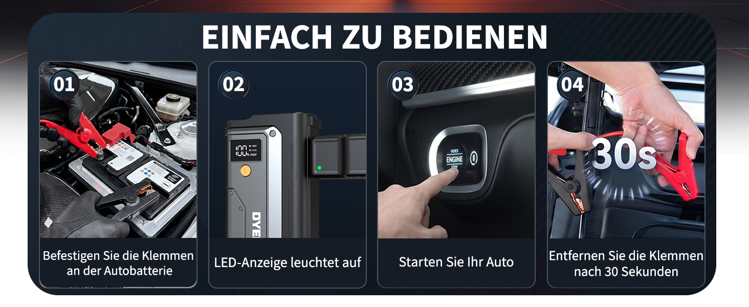 Бустер для автомобіля DYEETIC D16: пусковий зарядний пристрій Powerbank 6000A 12V для бензинових та дизельних двигунів (до 10.0Л), портативний Jump Starter з LED-ліхтарем та екраном