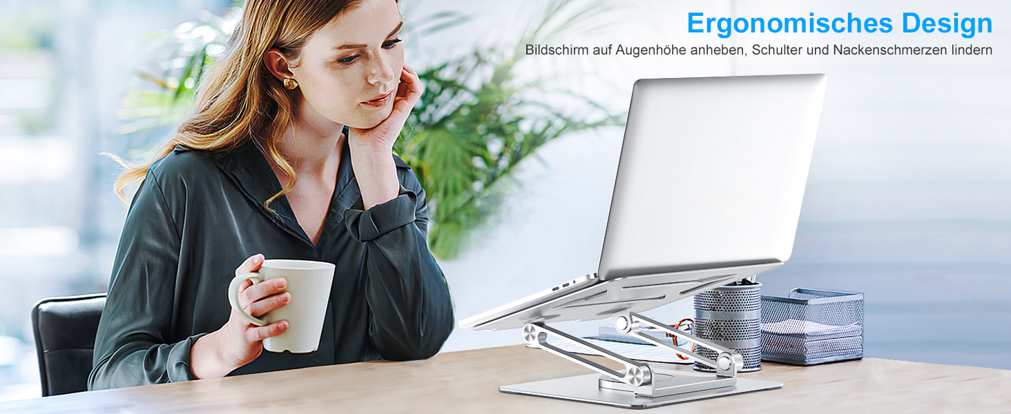 Підставка для ноутбука BoYata настільна, регульована, з поворотним основанням 360°, ергономічна, складана, сумісна з MacBook Pro/Air, до 17 дюймів - срібна