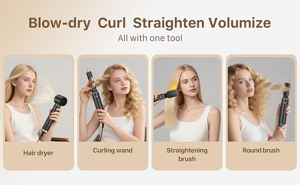 Sendowtek Hairstyler 5 в 1: Мультистайлер для волосся 1000W з насадками для завивки, сушіння, об'єму та укладки. Щітка-фен для жінок та чоловіків
