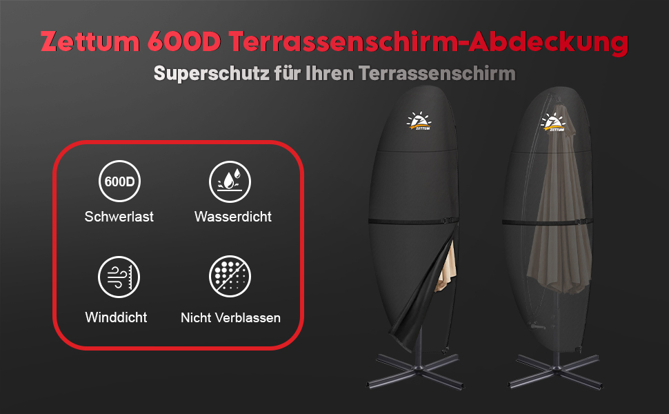 Чохол для парасольки Zettum 3-4 м, водонепроникний, 600D Oxford, захист від УФ, снігу та вітру, 260x42x81/56 см