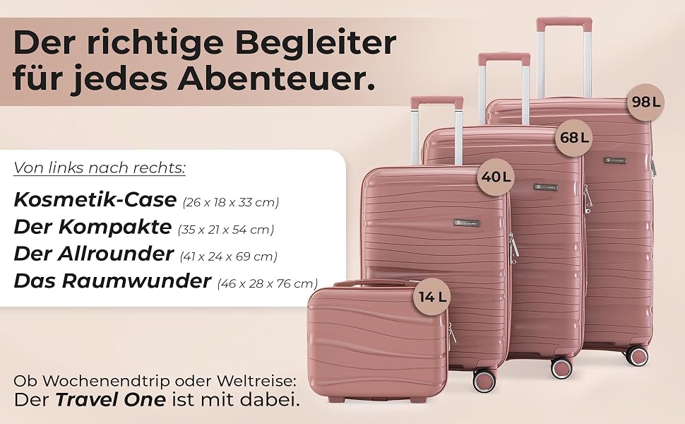 Валіза-кейc Travel One Hartschalen 32/60/98L рожева з кодовим замком та колесами 360°