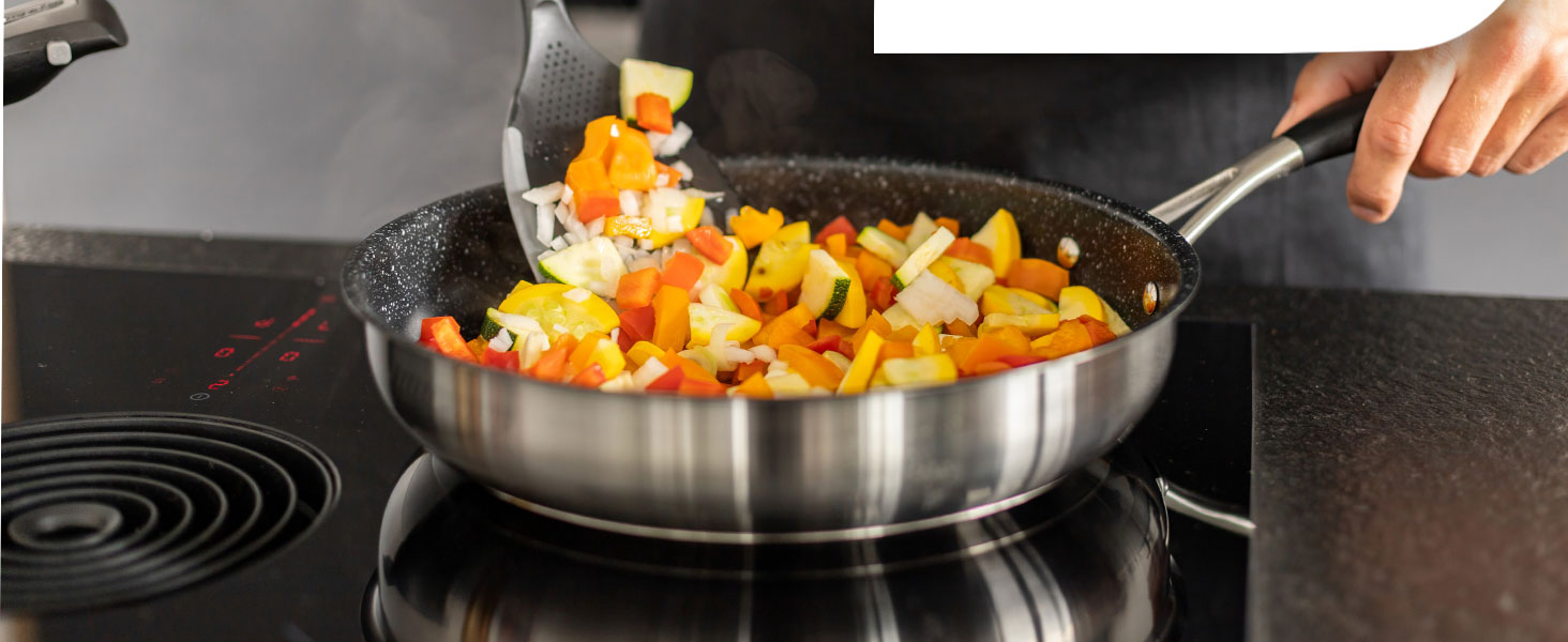 Набір сковорідок з нержавіючої сталі PURA 20, 24, 28 см – без покриття PTFE/PFOA, для індукції та всіх плит