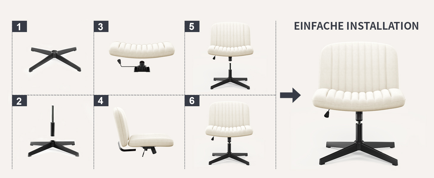 Офісне крісло Naspauluro без підлокітників, з тканинним покриттям, для роботи та відпочинку, з регулюванням висоти та функцією гойдання, поворотне на 360°, кремового кольору, без коліс