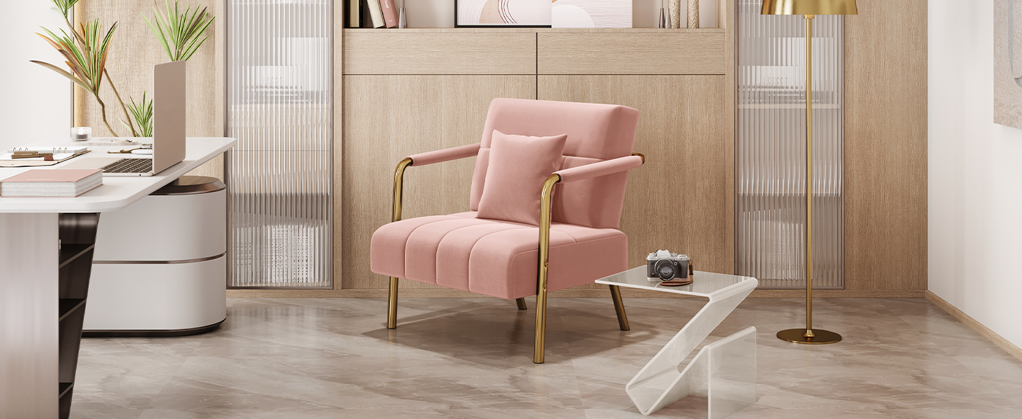 Yaheetech м'яке диван з підлокітниками та металевими ніжками, сучасний двомісний диван з 2 подушками для попереку, Loveseat для вітальні/спальні (75,5 см ширини, Рожевий)