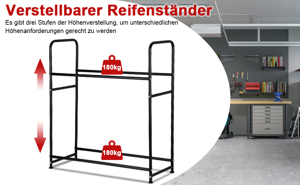 Стеляж для шин на 8 шин, 107 x 46 x 117 см, 2 яруси, регулювання висоти, вантажопідйомність 180 кг, з захисними чохлами для гаража, підвалу, майстерні, 1 шт.