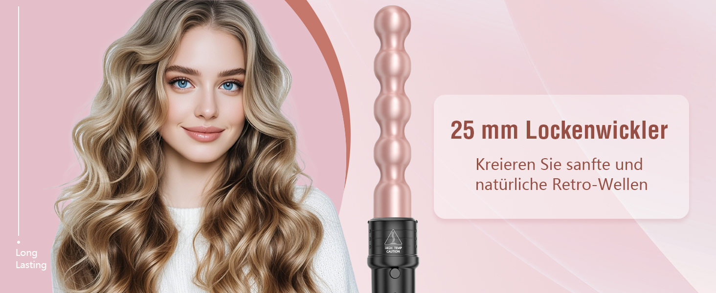 Локшик для волосся NWOUIIAY 6 в 1 з LCD-дисплеєм, керамічне покриття, мультифункціональний, змінне насадки, для великих та маленьких локонів, рукавички, регулювання температури, рожевий