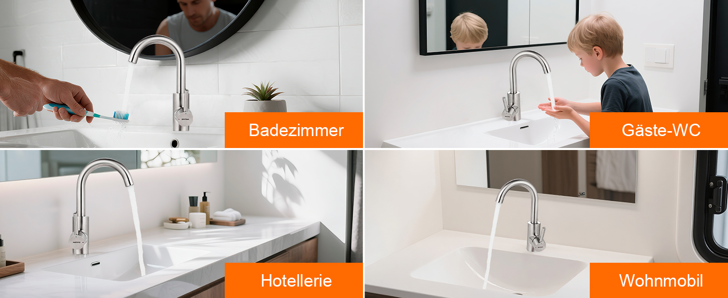 Змішувач для ванної кімнати GRIFEMA, 360° поворотний, однорідний, нержавіюча сталь, 180 мм, холодна та гаряча вода, економія води, проста установка, 3/8″ з'єднання, для гостьового туалету, G1002A сірий