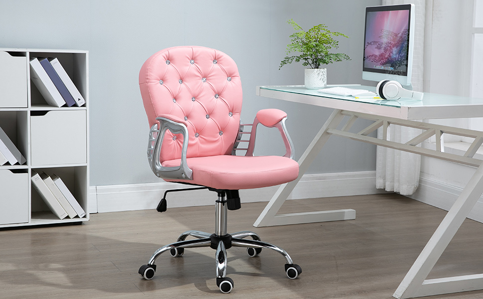 Крісло Vinsetto для офісу та дому: регульоване по висоті, поворотне, для робочого кабінету, спальні, до 120 кг, штучна шкіра (білий/рожевий)