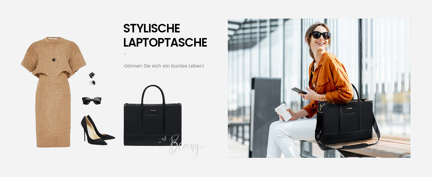 LOVEVOOK Сумка для ноутбука 15.6 дюймів, водонепроникна, для жінок, чорна, велика, ділова, шкіряна, для роботи, навчання, офісу, універсітету