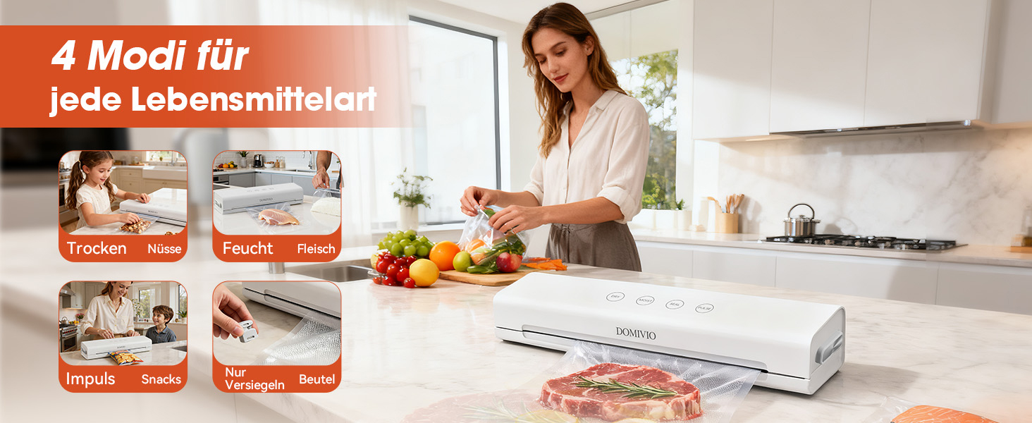 Вакууматор для продуктів з нержавіючої сталі Entry Vacuum Sealer VS2122, 85 кПа, для сухих та вологих продуктів, LED-панель, з зовнішнім відсмоктуванням та 20 пакетами