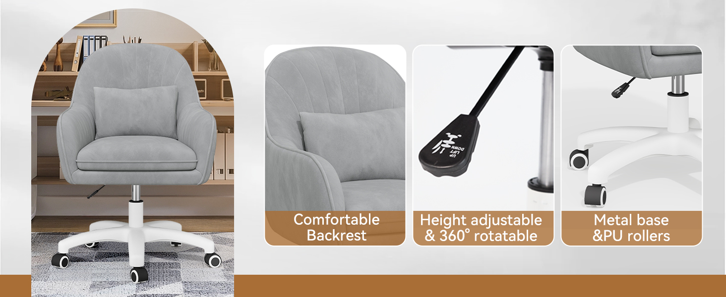 Крісло Aivermeil для офісу та дому: м'яке, з підголовником, обертове, регульоване по висоті, ергономічне, до 120 кг (сірий)