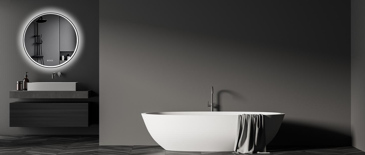 LED-дзеркало для ванної кімнати круглої форми 50 см з підсвічуванням, сенсорним вимикачем, регулюванням яскравості, 3 кольорами світла, функцією пам'яті, HD скло, захист від вибуху