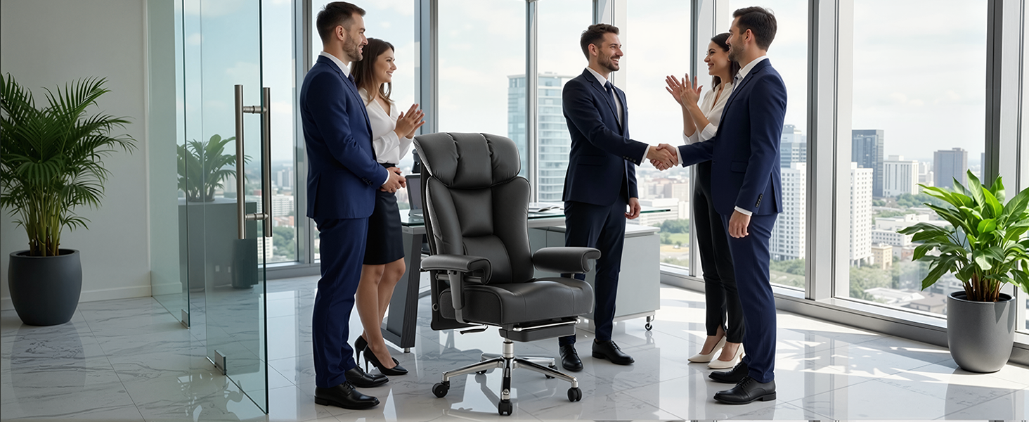 Офісний крісло Efomao XXL 200 кг з підставкою для ніг, сіре. Крісло для керівника з екошкіри, висока спинка, регульовані підлокітники, підтримка попереку для дому та офісу.