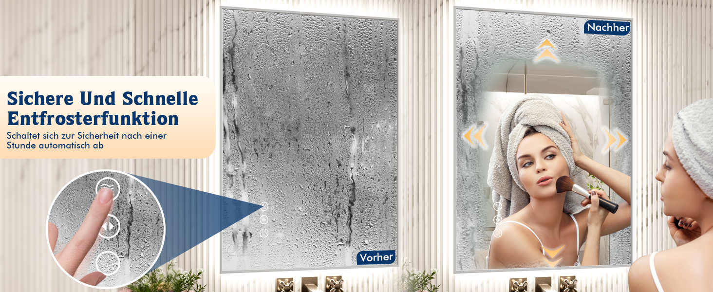 LED дзеркало для ванної кімнати 60x80 см з підсвічуванням, сенсорне, регулювання яскравості, 3 кольори світла, проти запотівання, водонепроникне IP44, горизонтальне/вертикальне