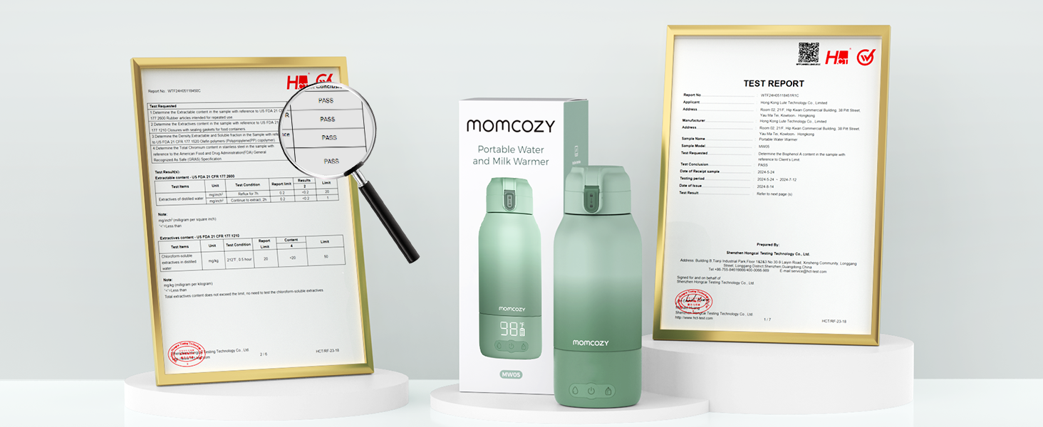 Momcozy MW05 портативний підігрівач для пляшечок, 500 мл, акумулятор 24 години, 2 режими нагріву для дитячого харчування та води, швидкий нагрів за 3 хв, зелений