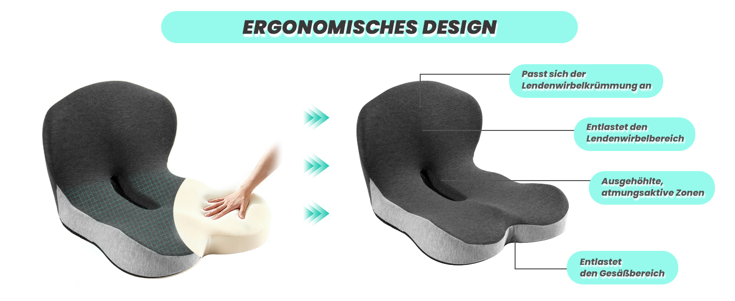 Ортопедична подушка для сидіння з підтримкою спини Urban Deco з піни Memory Foam, чорно-сіра, 1 шт.