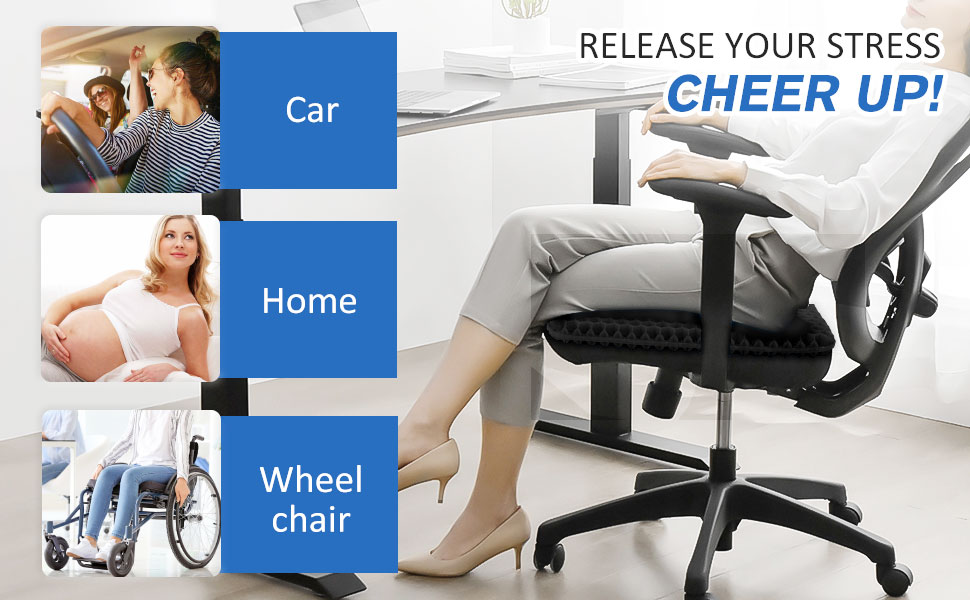 Ортопедична гелева подушка на сидіння для офісного крісла, авто та візків — м'яка подушка з антиковзаючим знімним чохлом, чорна (43x39x4 см)