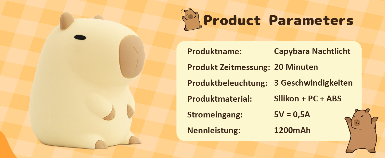 Нічник OkiyiD Capybara для дівчаток, сенсорний приліжковий світильник з регулюванням яскравості, портативний, ідея для подарунка