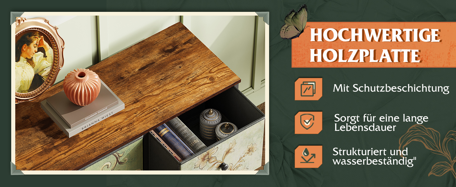 Комод WLIVE з 5 висувними ящиками з тканини, шафа для спальні, комод у вітальню, зі сталевим каркасом, богемний стиль, 29.8T x 100B x 63.7H см (5 ящиків), зелений