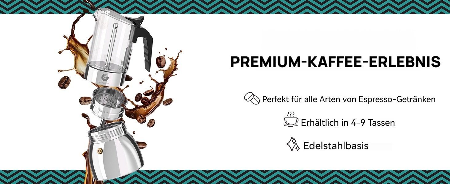 Кавоварка Espresso Gator для плити, мока-каструля з прозорого скла та нержавіючої сталі - кава по-італійськи, 9 чашок (450 мл), нержавіюча сталь