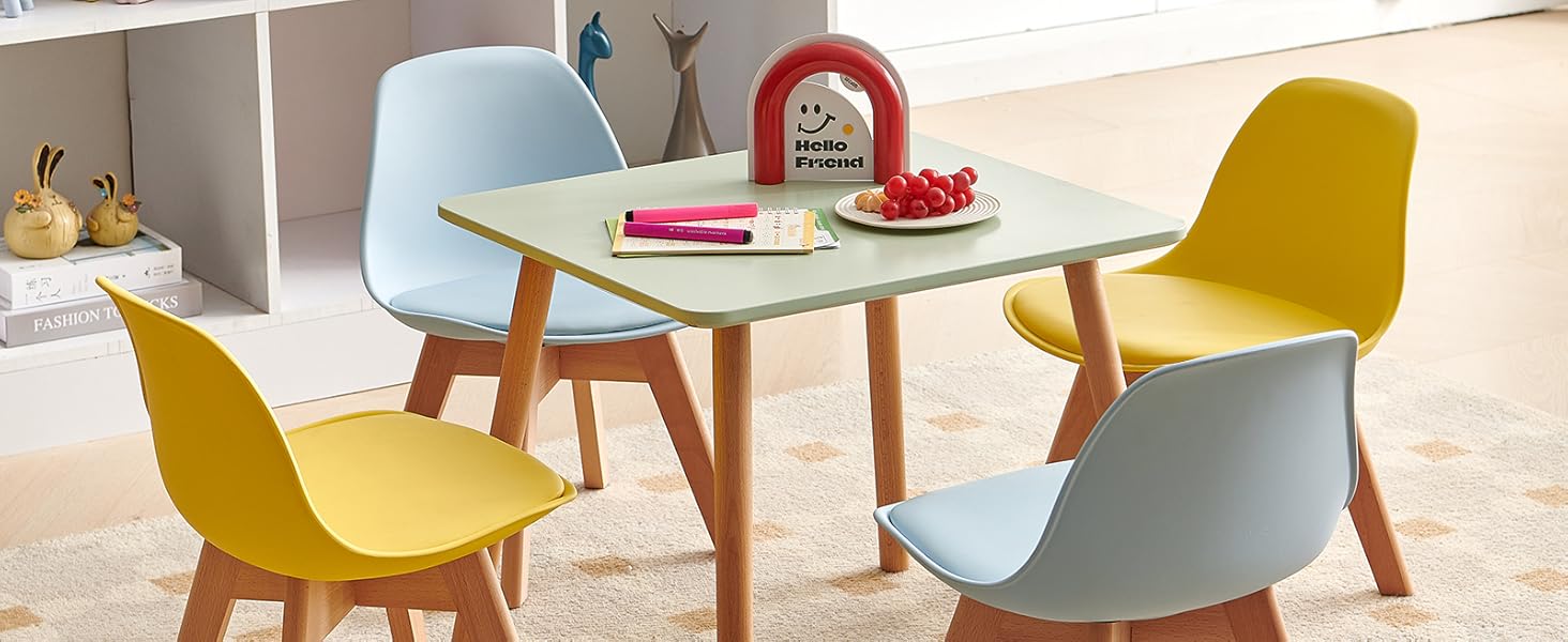 Дитячий стіл зі стільцями, комплект меблів для дітей, з екологічної букової деревини FSC, 1-6 років, для дитячої кімнати, дитячого садка, зелений