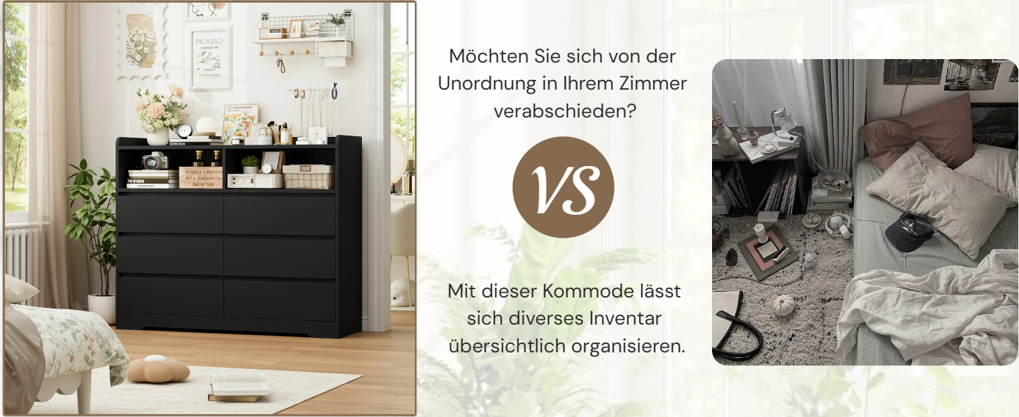 Комод FOREHILL з 6 висувними ящиками 120 см, тумба приліжкова для спальні, вітальні, коридору, 120x40x100 см, чорний